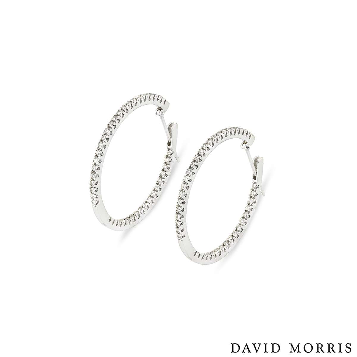 David Morris White Gold Diamond Hoop Earrings